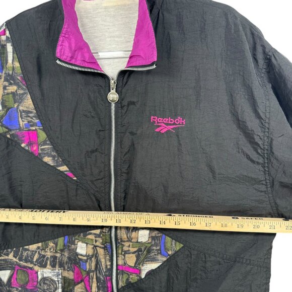 Vintage Reebok Windbreaker Jacket Black & Purple Abstract Size S 80s 90s Retro - Picture 4 of 5